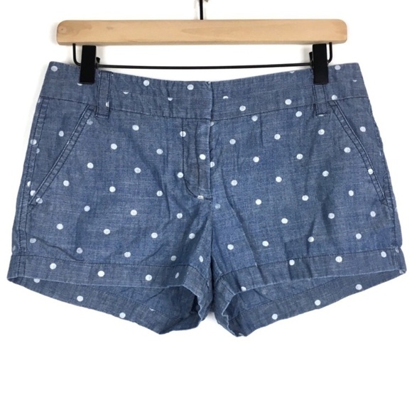 J CREW Shorts Chambray Polka Dot Chino Denim Lightweight Classic Style Size 4 - Picture 1 of 9